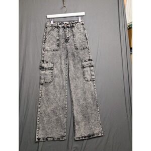 DISCLOSURE Women's Acid Wash Cargo Jeans Grey Wide Leg Baggy Denim Size 9/29